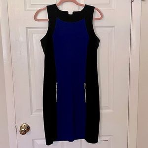 MICHAEL KORS BLACK & BLUE PENCIL DRESS W/ ZIPPER DETAIL, SMALL
